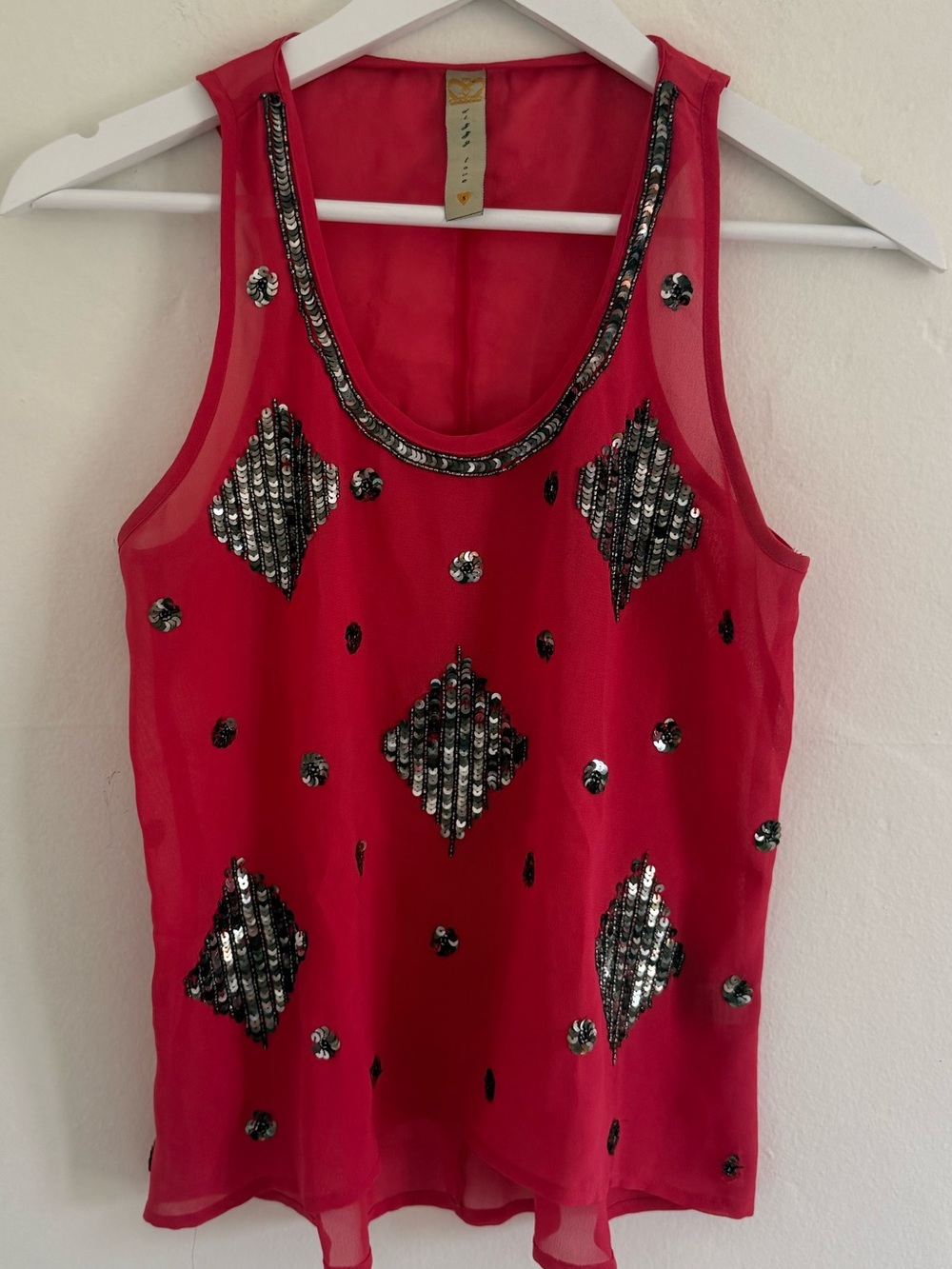 Dizzy Love Bright Pink Sequin Embellished Sheer Tank
